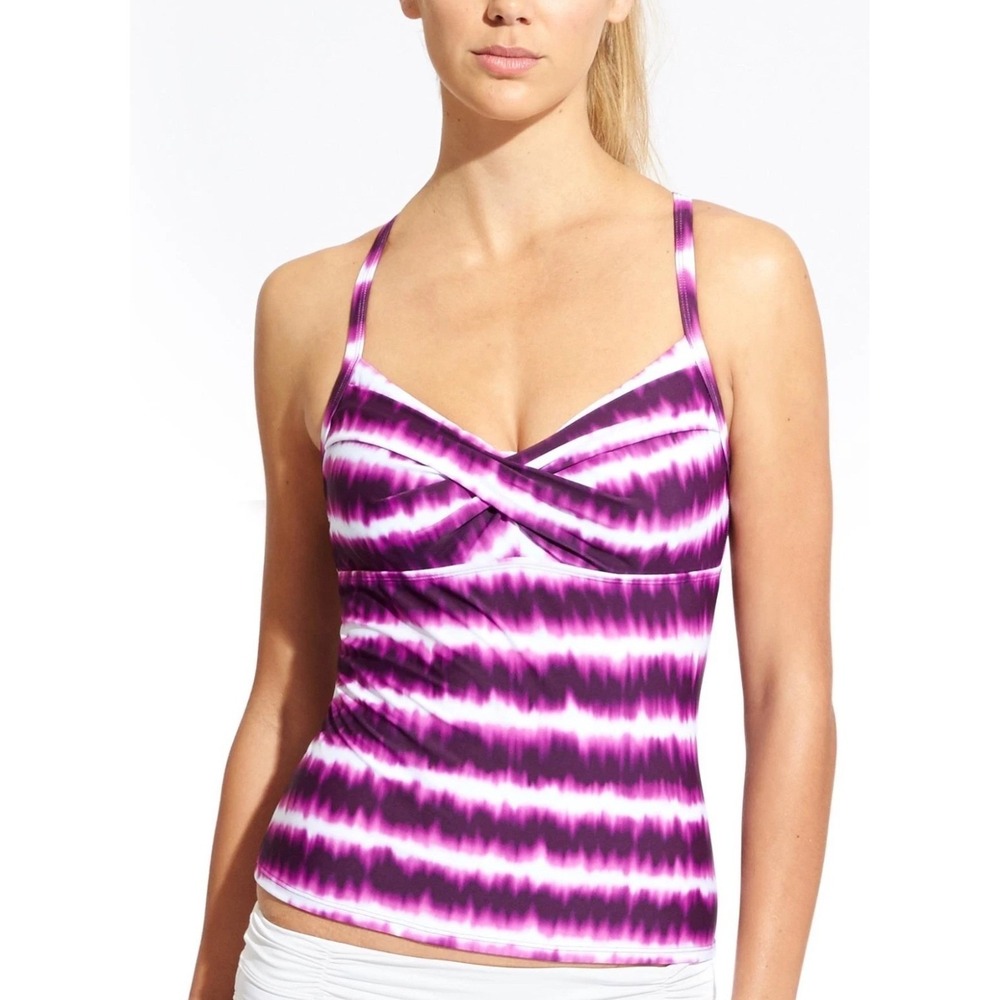 Athleta Del Mar Purple Tie Dye Stripe Twister Tankini Swim Top 36 D/DD Athletic